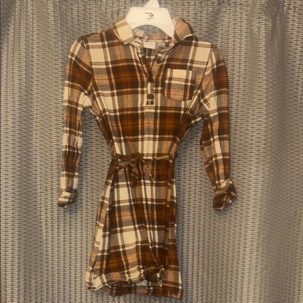 The Children's Place Tan and Brown Polo Collar Shirt Dress